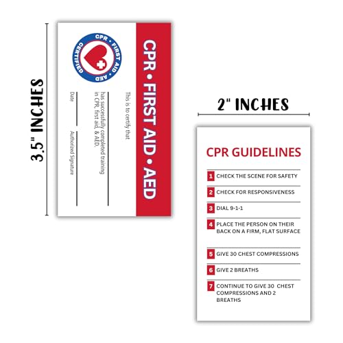 Image of Lashicorn CPR and First Aid AED Certification Cards | 30 pk 2x3.5 inch Wallet Sized Business Paper Quick Reference Guide Fill Out Name Training Certificate