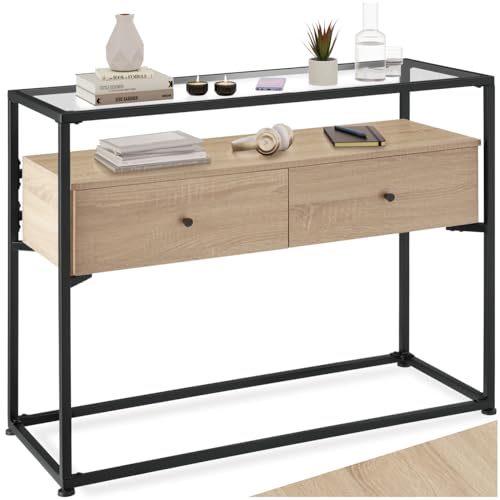 tectake® Console Meuble Reading 101,5 x 41,5 x 80,5 cm, Plateau en Verre 958 x 358 x 5 mm, Console d'entrée Table de Salon Meuble d'entrée Style Industriel,...