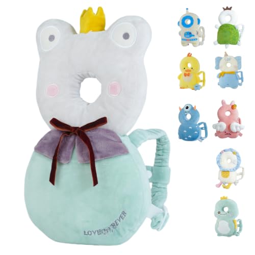 Image of Baby Head Protector Backpack - Soft & Lightweight Fall Cushion Backpack for Toddlers Walking and Crawling (Green Frog)