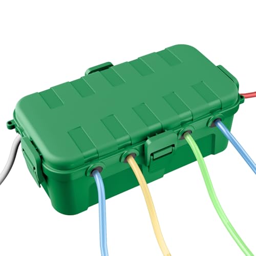 QUOBAS - QUOBAS Outdoor Waterproof Electrical Box with 6 Cable Ports, IP54 Weatherproof Heavy-Duty Extension Cord Cover for Power Strips, Garden Power Tools, Holiday Lights, Green
