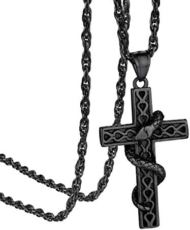 GOLDCHIC JEWELRY Stainless Steel Cross Necklace for Men Women, 18K Gold Black Jesus Crucifix Christian Jewellery, Baptism Church Gift, Can Custom Engraving