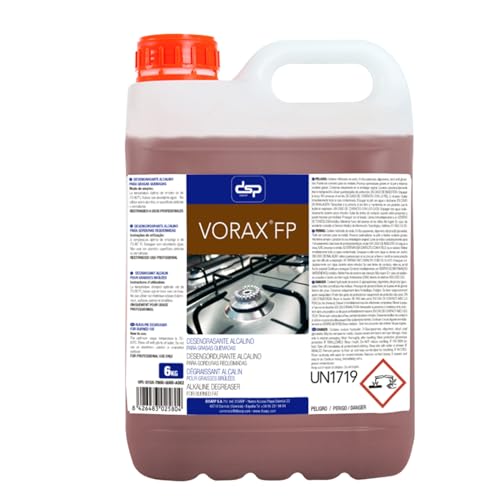VORAX FP – Quitagrasas DESENGRASANTE ALCALINO PARA PLANCHAS DE ASAR 5L. Potente Desengrasante alcalino para cocinas. Elimina Grasa requemadas e incrustada.
