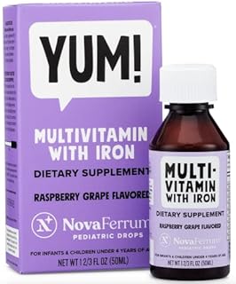 NovaFerrum Yum | Multivitamin with Iron for Infants, Toddlers & Kids | Immune Support | Ages 4 & Under | Gluten Free Certified | Sugar Free | Raspberry Grape | 50 Servings