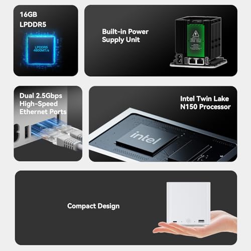 Image of Beelink ME mini N150 Mini PC, Intel N150(4C /4T, up to 3.6GHz), 16GB LPDDR5, 1TB PCle3.0 SSD, ME Mini Computer Support Dual 2.5G LAN, Cloud Disk, Virtual Machine, Soft Router, NAS, HTPC