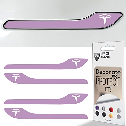 Image of IPG Compatible for Model 3 / Model Y /Juniper Door Handle Decal Sticker Wrap Kit (Set of 4) with Tesla Logo Personalize Your Tesla (Lilac)