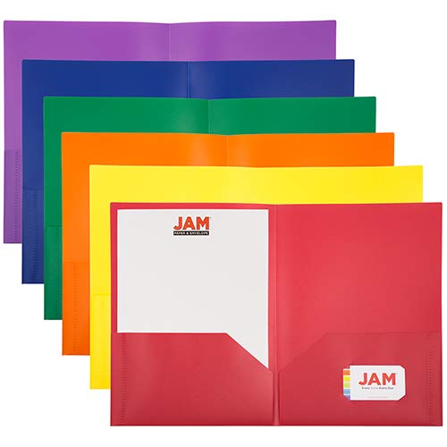 JAM PAPER Carpetas de Plástico A4 de 2 Bolsillos POP - 230 x 325,4 mm - Surtido de Colores Primarios - Paquete de 6 Cover