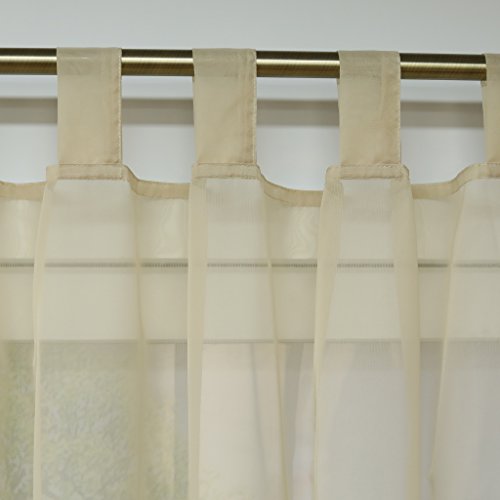 ESLIR Curtains with Tabs Window Curtain Transparent Tab-Top Voile Sand W x H 140 x 225 cm Pack of 1, W 55.1" x L 57.1" (1 Panels) - Image 2