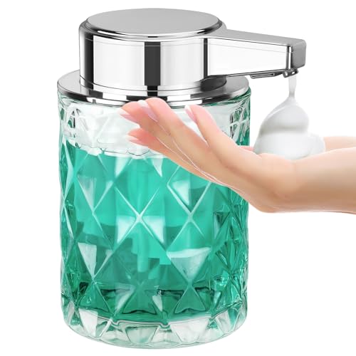 Automatic Soap Dispenser Foam for Kitchen: 8 OZ Glass Touchless Clear Auto Foaming Soap Dispenser for Bathroom - Hand Dish Lotion Home Countertop Kids - Family Couple Diamond Foam