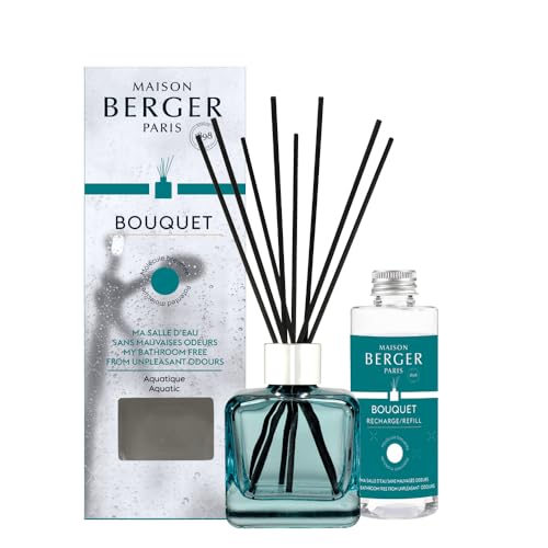 Maison Berger – Bouquet perfumado Ma Salle eau sin malos olores – Difusor de perfume para casa + 8 palitos – Difusión de larga duración, suave y continua – 100 ml