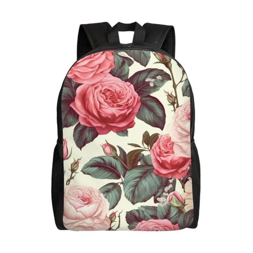 Sac à dos de voyage pour ordinateur portable floral rose imperméable léger femme homme