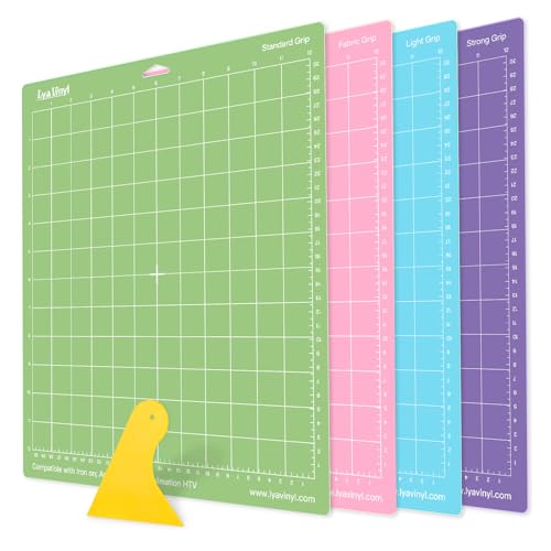 Lya Vinyl Schneidematte 4 Stück 12x12 Zoll (30.5 x 30.5cm) Schneidematte für Cricut (StandardGrip, LightGrip, StrongGrip, FabricGrip) für Cricut Maker 3/ Explore 3/ Air/ Air2 Plotter Zubehör