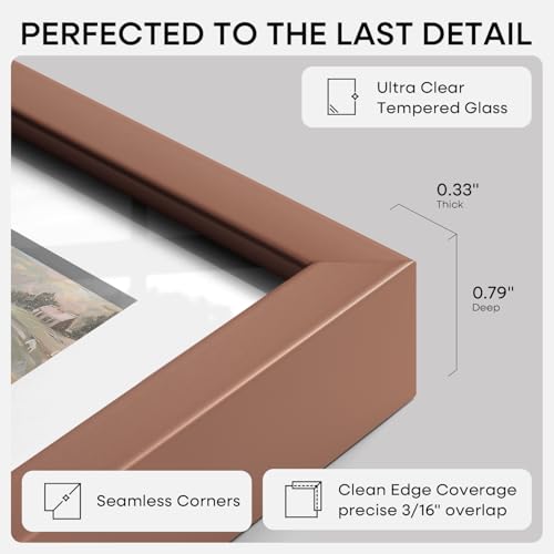 Image of Homeforia 6x8 Picture Frame Mocha, High End Metal 6 x 8 Mocha Frames with Mat 5 x 7 for Art, 8x6 Desk Frame Matted to 5x7 inch Photo, 6 by 8 Wall or Tabletop Frames, Tempered Glass, Wall Kit, Set of 2