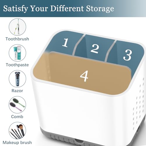 Toothbrush Holders for Bathrooms, Kids Electric Toothbrush and Toothpaste Holder, 4 Slots Tooth Brushing Holder for Bathroom Countertop Organizer and Storage, Bathroom Accessories (Grey) - Image 6