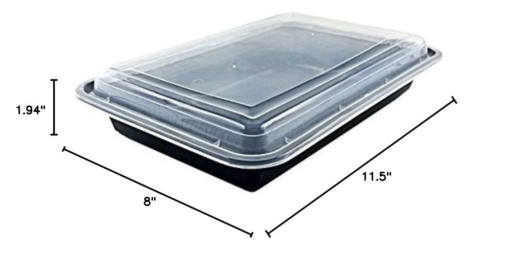 Tristone 58 oz. Large Black Rectangular Microwaveable Food Take-Out Containers w/Lid (Pack of 25)