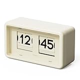 mooas Newtro Flip Desk Clock, Retro Design Auto Flip Clock, Automatic Turning Vintage Flip, Battery Powered, AM/PM, Home Décor Ideal for Home Office School Hotel Café (Cream)