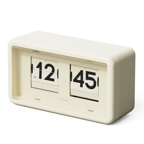 mooas Newtro Flip Desk Clock Battery Powered Wall/Desk (Cream)
