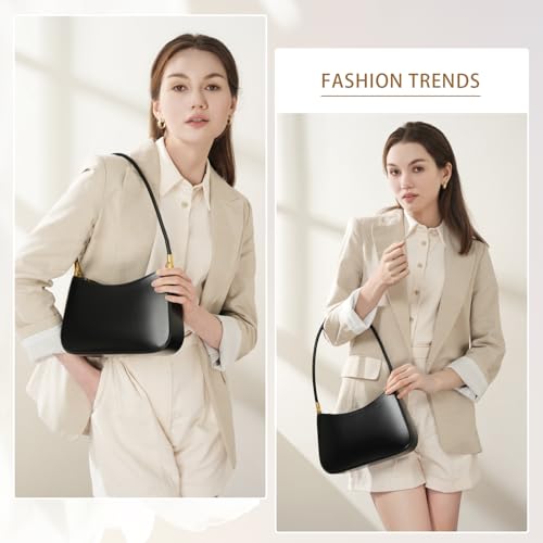 Image of MFFOR Genuine Leather Purses for Women, Shoulder Bag, Clutch Handbags | 9.8*2.3*6.2inch, Crescent bag, Underarm purse, Zipper closure, Solid color