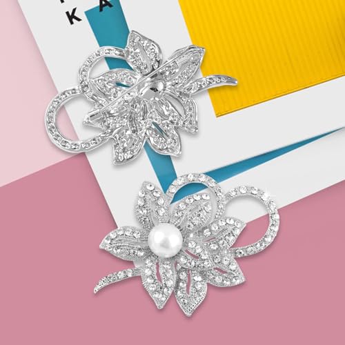 Image of Crystal Flower Brooch Pins for Women Elegant Enamel Rhinestone Floral Brooches Pin Fashion Jewelry for Party Dance Wedding Banquet Brooch for Women Gift