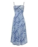 BTFBM Women's Sexy Spaghetti Strap Cowl Neck Party Club Bodycon Midi Dress Elegant Cocktail Dress Summer Floral Dress(Light Blue,Large)
