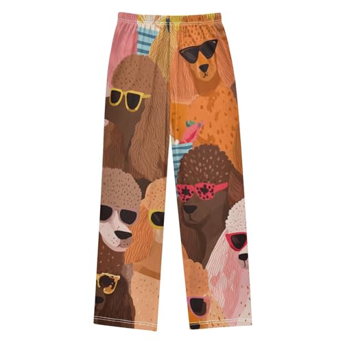 ZZXXB Poodles with Glasses Boys Long Pants Soft Trousers Elastic Waist Kids Lounge Bottoms with Pockets S-XL2