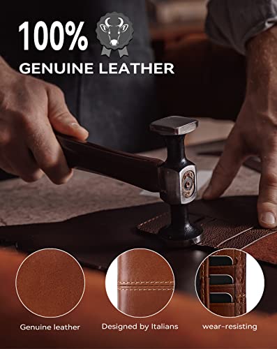 Image of Swallowmall Wallet for Men RFID Blocking Genuine Leather Mens Wallets Bifold with 1 ID Window 15 Card Slots redbrown