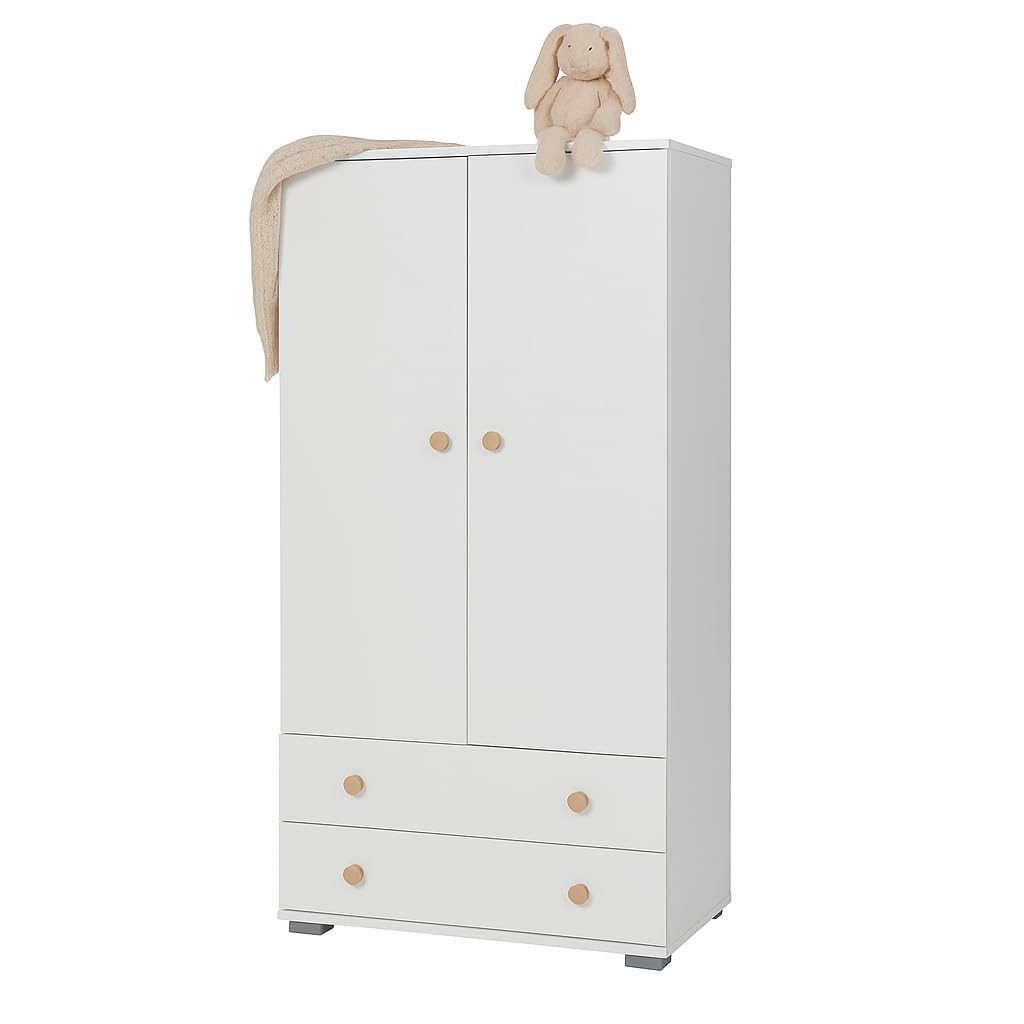 Armadio Cameretta 2 Ante A Chiusura Rallentata 3 Mensole Regolabili 2 Cassetti 95X58X192H CM PRODOTTO IN ITALIA