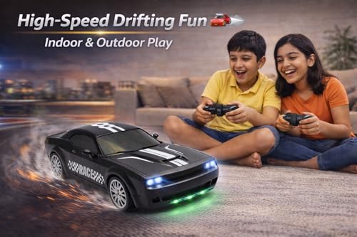 Image of 360 Remote Control Stunt Car for Kids | 1:24 RC Racing Drift Car with LED Lights, 2.4GHz Controller, Rechargeable Battery, Long Range 160ft | Gift Toy for Boys & Girls (Black)