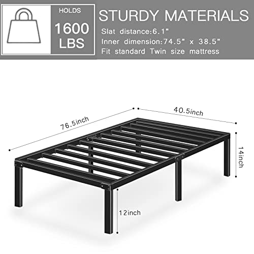 Haageep Black Twin Metal Bed Frame No Boxspring Needed 14 Inch Beds Frames With Storage For Kids Girls Boys, At #TOP3