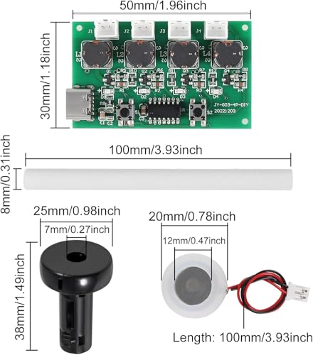 Image of RANVIRKAR USB Type-C 4 Head Humidifier Kit | DIY Ultrasonic Mist Maker Module with Circuit Board | Aroma Diffuser Fogger | Air Purifier Parts for Home, Car, Hydroponics, DIY Projects