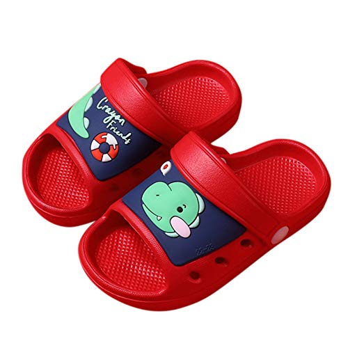 GorNorriss Kid's Cute Beach Pool Slides Sandals Open Toe Garden Clogs Soft Non-Slip Water Shoes Dinosaur Slipper Red