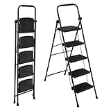 Steel Folding Step Ladder - 5 Step Ladder, Durable Steel Construction, Space-Saving Design, Lightweight and Portable, Ideal for Home and Office...