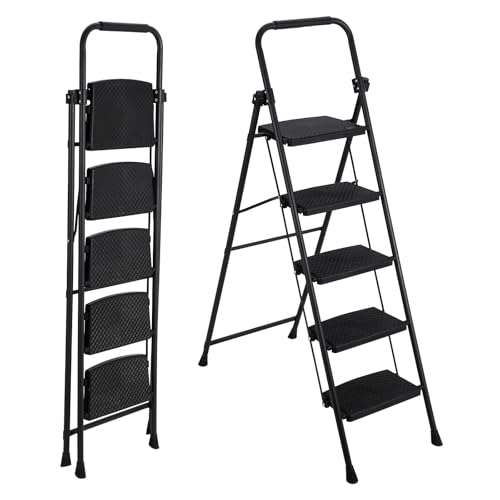 5-Step Folding Steel Ladder with Anti-Slip Steps