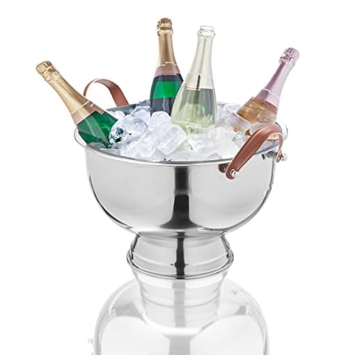 AMARE 9200-2002-203 Seau à champagne en acier argenté (poignées en cuir)