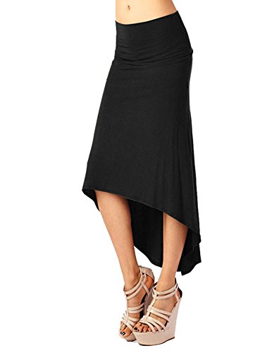 MISSMAO Femme Jupe Fendue Mi Longue Robe Élégant Jupes Stretch Large Noir