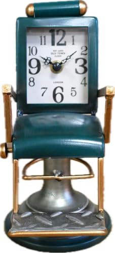 Reloj de escritorio retro de metal verde silla de peluquero vintage analógico antiguo