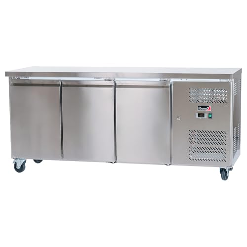 ROMUX® Mesa Fría Refrigerada de 3 Puertas de 180x60 cm Refrigeración Ventilada | Bajo Mostrador Frigorífico de Acero Inoxidable de 339 L y 750 W | Nevera Frigorifica Industrial