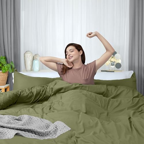 Utopia Bedding Duvet Cover Queen Size - 3 Piece with Zipper Closure - 1 Comforter Cover 90X90 Inches & 2 Pillow Shams 20X26 Inches (Olive) Comforter Not Included