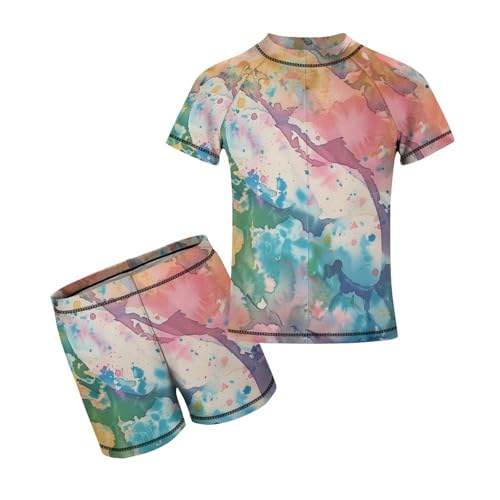Watercolor Snake Skin Tie-dyeChildren's Casual Swimsuit Set - Simple and Versatile8-10Y（130cm）