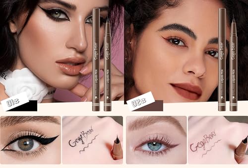 Image of Gege Bear Liquid Eyeliner Pen | Ultra-Fine Tip for Sharp Wing & Cat Eye | Waterproof, Long-Lasting | Smudge-Proof Formula | Slim Brush Tip | 4 Natural Glam Bold Black & Brown Tones Shades | Perfect Eye Makeup for Girls Women (01#Black, 1ml)