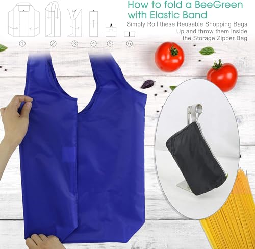 Image of BeeGreen Rolled Up Grocery Bags Reusable Shopping Bags Foldable for Groceries