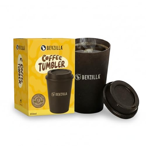 Image of Bevzilla Eco-Friendly Coffee Tumbler | Pack of 4 | Crafted from Bamboo Fiber, Coffee Husk & Rice Husk | Lightweight, Durable & Food-Safe | Microwave & Dishwasher Safe | Sustainable Reusable Travel Mug