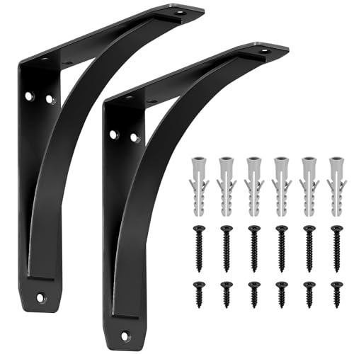 2 Pcs Soporte Estanteria Pared Negro, Soporte Baldas Pared Metalica, Soportes para Estanterías Vintage, Soportes Antiguos para Estantes, Escuadras para Estanterias, Baldas de Madera, 200x200x40mm
