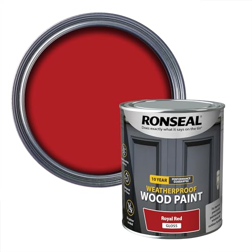 Ronseal 10 Year Weatherproof 2-in-1 Wood Paint Royal Red Gloss 750ml