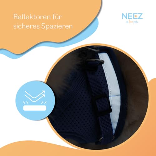 NEEZ Basic Geschirr für Katzen und kleine Hunde mit Leine | Super Bequeme Hundeweste | Ausbruchsicher und atmungsaktiv | Farbe: Grau Größe: S
