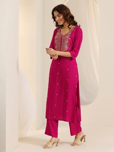 Image of Libas Embroidered Viscose Straight Kurta With Trouser and Dupatta