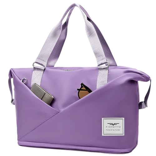 FIORETTO Womens Expandable Travel Bag Duffle Bag with Laptop Compartment, Water Resistant Gym Bag Weekend Bag Overnight Hospital Bag Holdall with Shoes Compartment & Wet Pocket Grey