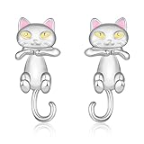 CERSLIMO Cat Gifts for Women Girls, Hypoallergenic Silver Cat Ear Jacket Stud Earrings Christmas Birthday Halloween Presents Jewelry for Kitten Lovers