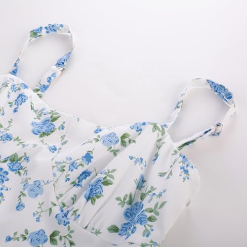 Image of Belle Poque Sun Dresses for Women Spring Summer Floral Midi Flowy Spaghetti Ruffle Wedding Guest Tea Party Dress