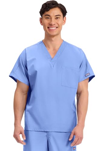 Image of Cherokee Scrubs for Women and Men Unisex V-Neck Tunic Nursing Scrub Top with Chest Pocket, Tuckable Durable Fabric - 4777 | 1 Chest Pocket For Essentials, Traditional Fit, Durable Construction, Comfortable Knit Details, Easy Care, Tuckable Style