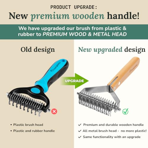 Dematting Deshedding Tool Brush, Dual-Sided Comb Undercoat Rake for Cats & Dogs | Dog Cat Dematting Comb, Deshedder, Mat Remover, Grooming Brushes for Shedding & Matting, Medium to Long Hair & Double Coats